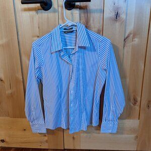 Eddie Bauer Womens Petite small striped dress shirt blue and white